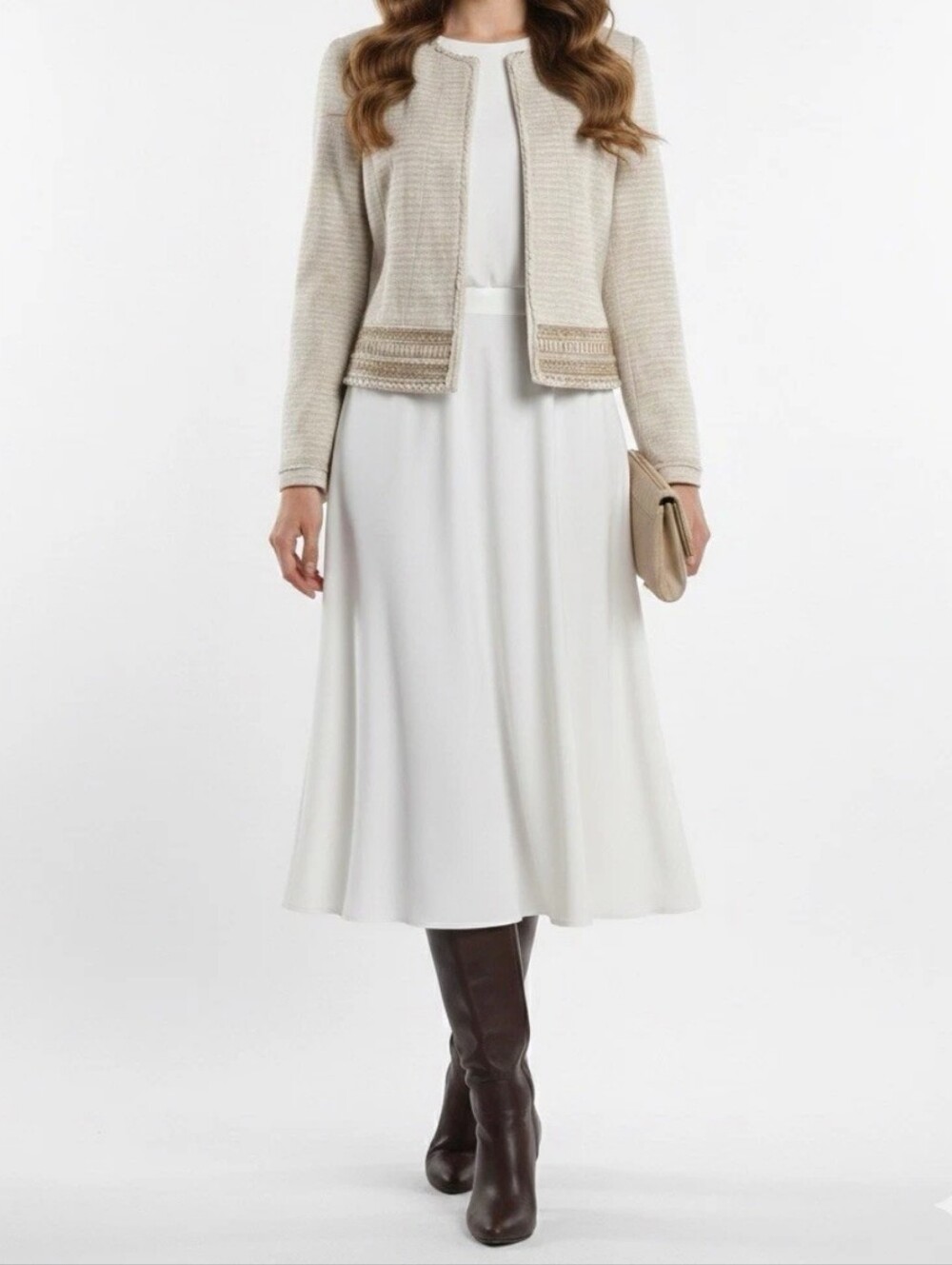 White House Black Market Linen Neutral Tweed Jacket Quiet Luxury Size 6 NWT